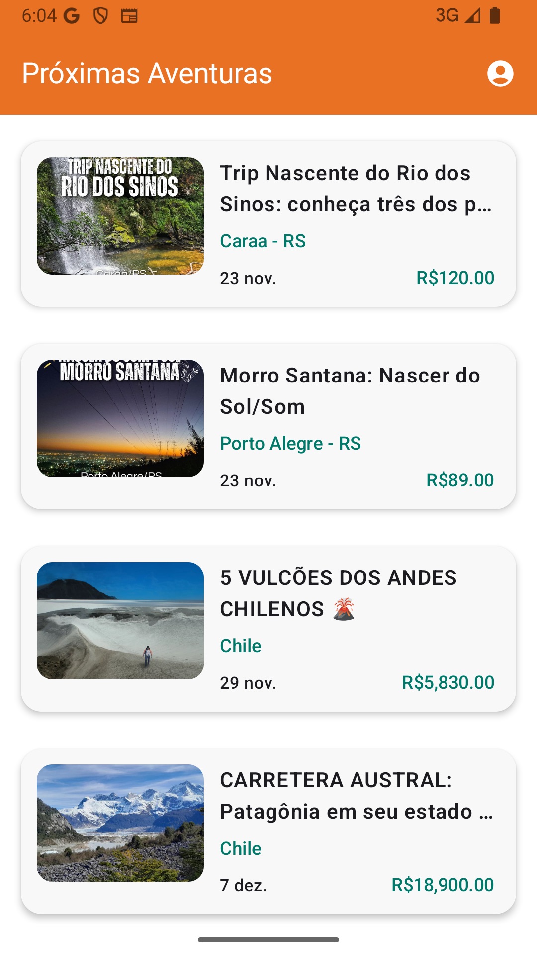 Lista de eventos e trilhas outdoor no app TrailMe
